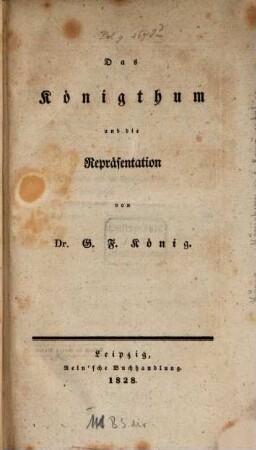 Das Königthum und die Repräsentation
