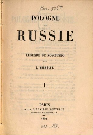 Pologne et Russie : Légende de Kosciusko, I