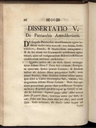 Dissertatio V. De Patriarchis Antediluvianis.
