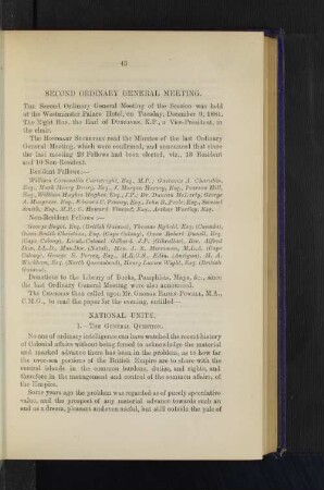 Second Ordinary General Meeting: National Unity. By George Baden-Powell, Esq., M.A., C.M.G.