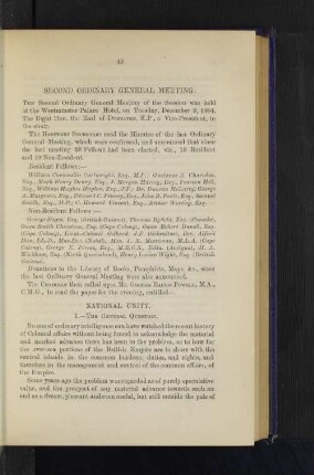 Second Ordinary General Meeting: National Unity. By George Baden-Powell, Esq., M.A., C.M.G.
