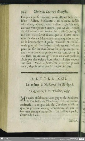 Lettre CXII. Le même à Madame de Sévigné. A Chaulnes, le 10. Octobre, 1695