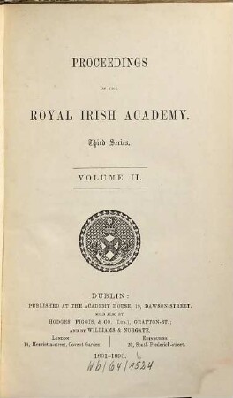 Proceedings of the Royal Irish Academy : for the year ... 2. 1891/93