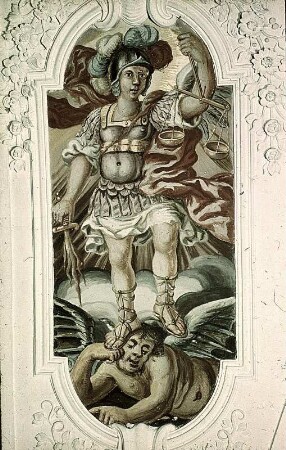 Deckenbild im Langhaus, Medaillon neben dem Triumphbogen: Der Erzengel Michael