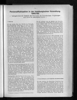 Personalfluktuation in der hamburgischen Verwaltung 1968/69 : Teilergebnisse der Statistik des Personals, der Dienstbezüge, Vergütung und Löhne im öffentlichen Dienst