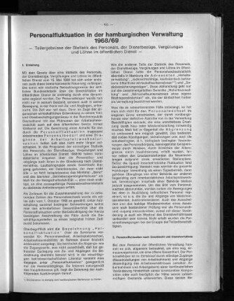 Personalfluktuation in der hamburgischen Verwaltung 1968/69 : Teilergebnisse der Statistik des Personals, der Dienstbezüge, Vergütung und Löhne im öffentlichen Dienst