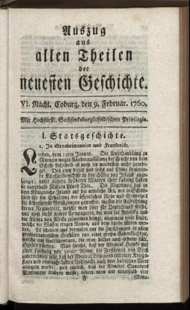 VI. Nachl. Coburg, den 9. Februar. 1760.