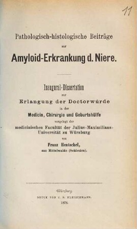 Pathologisch-histologische Beiträge zur Amyloid-Erkrankung d. Niere