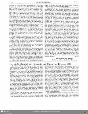 Der Außenhandel der Schweiz mit Uhren im Februar 1929