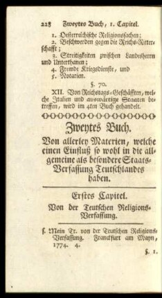 Erstes Capitel. Von der Teutschen Religions-Verfassung.