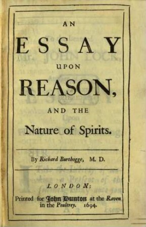 An essay upon reason and the nature of spirits