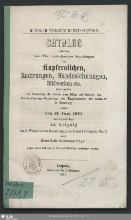 1861, 10. Juni: Rudolph Weigel's Kunst-Auction