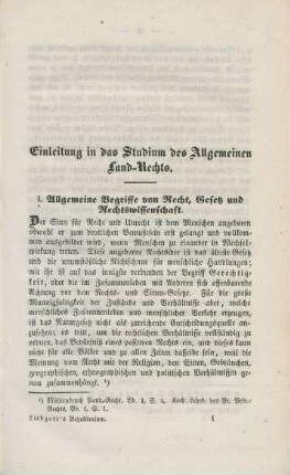 Einleitung in das Studium des Allgemeinen Land-Rechts.