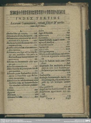 Index Tertius Locorum Communium, rerumscilicet & verborum illustrium