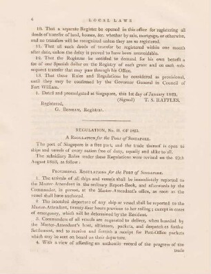 Regulation, No. II. of 1823. A regulation for the port of Singapore