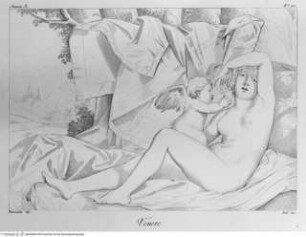 Choix de gravures à l'eau forte, d'après les peintures originales et les marbres de la galerie de Lucien Bonaparte : 142 gravures, Londres : Bulmer [u.a.], 1812. - 7, [142] S. : Ill. ; 2°, Venus und Amor (Taf. 78)
