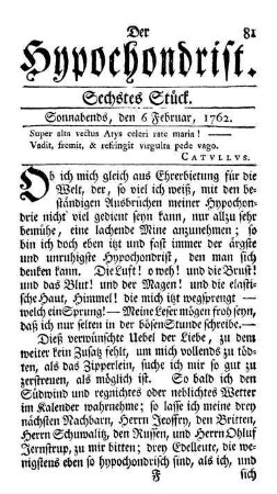 Sechstes Stück. Sonnabends, den 6 Februar, 1762.