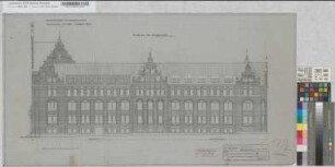Erweiterungsbau des Geschäftsgebäudes der Kgl. Eisenbahndirektion Essen: Ansicht von der Kruppstraße, M. 1:100 Hgv, Sknr.: 1, Fanr.: 17, Bunr.: 44