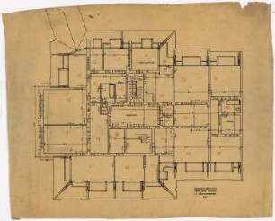 Wohnhäuser Hohenzollernstraße/Menzelstraße/Wölflstraße, Breslau: Haus Ecke Menzel- und Wölflstraße: Grundriss Mansardengeschoss 1:50