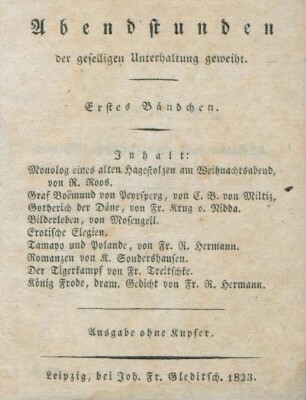 Bändchen 1: Abendstunden der geselligen Unterhaltung geweiht