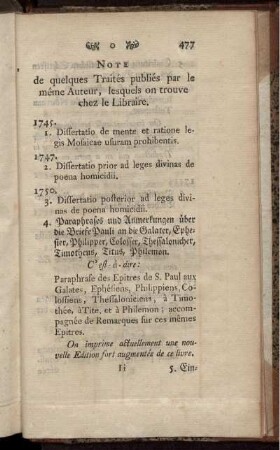 Note des quelques Traités publiés par le même Auteur, lesquels on trouve chez le Libraire.