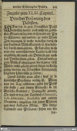 Zugabe zum XLIII. Capitel. Von der Krönung des Pabstes