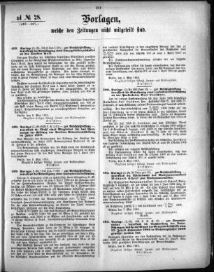 Anlage: ad No. 28 (497-507), Vorlagen, welche den Zeitungen nicht mitgeteilt sind