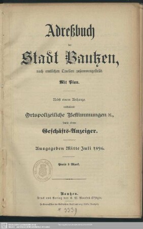 1896: Adreßbuch der Stadt Bautzen