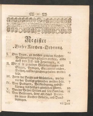Register dieser Kirchen-Ordnung.