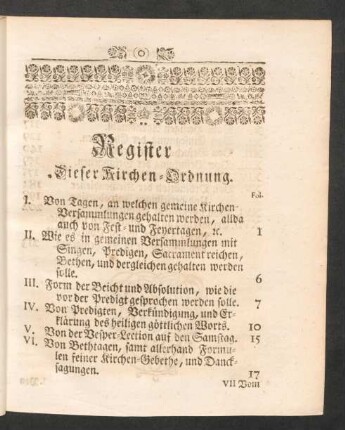 Register dieser Kirchen-Ordnung.