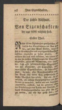 Der sechste Abschnitt. Von Eigenschaften, die uns selbst nützlich sind