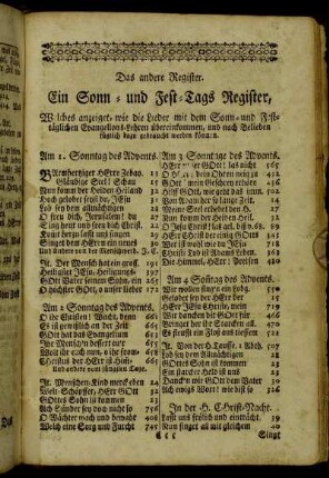 Das andere Register. Ein Sonn- und Fest-Tags Register,[...]