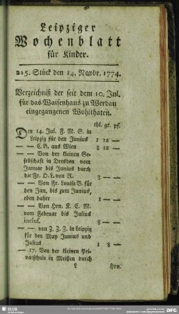 215. Stück den 14. Novbr. 1774