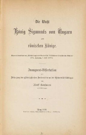 Die Wahl König Sigmunds von Ungarn zum römischen Könige