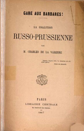La coalition russo-prussienne : gare aux barbares!
