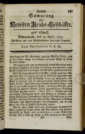 25tes Stuck. Schwabach, den 19. April, 1757.