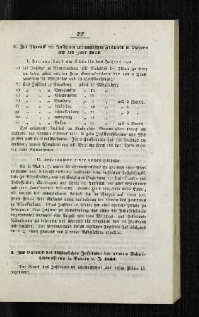 Zur Chronik des klösterlichen Institutes der armen Schulschwestern in Bayern v. J. 1844