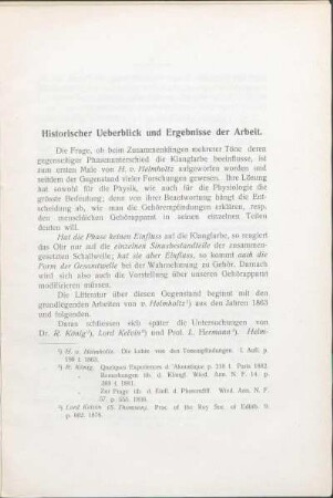 Historischer Ueberblick und Ergebnisse der Arbeit.
