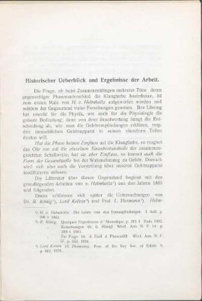 Historischer Ueberblick und Ergebnisse der Arbeit.