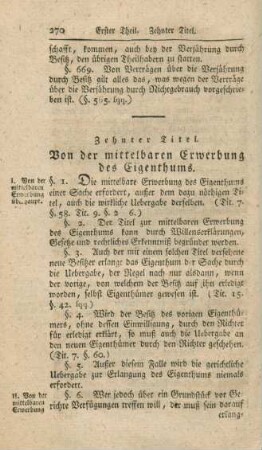 Zehnter Titel. Von der mittelbaren Erwerbung des Eigenthums