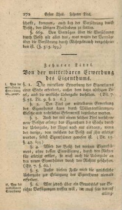 Zehnter Titel. Von der mittelbaren Erwerbung des Eigenthums