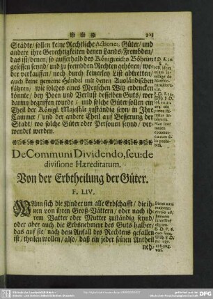 De Communi Dividendo, seu: de divisione Haereditatum. Von der Erbtheilung der Güter
