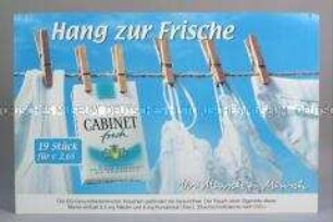 Werbeschild (beidseitig) mit Werbeaufdruck für "CABINET fresh"-Zigaretten, "Hang zur Frische"