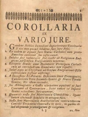 Corollaria ex vario jure.