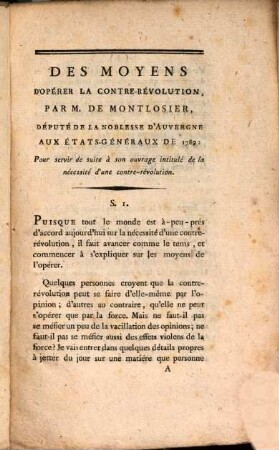 Des moyens d'opérer la contre-revolution