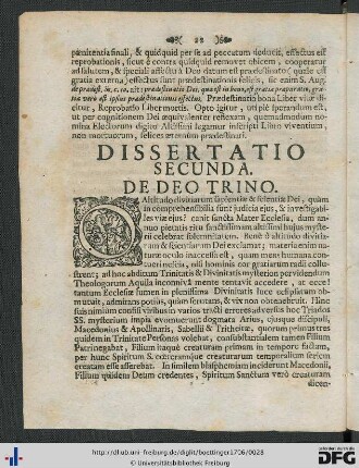 Dissertatio Secunda. De Deo Trino