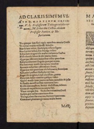 Ad clarissimum virum Martinus Crusius...