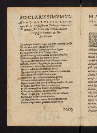 Ad clarissimum virum Martinus Crusius...