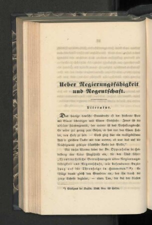 Ueber Regierungsfähigkeit und Regentschaft.