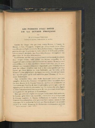 Les poisson d'eau douce de la Guyane francaise